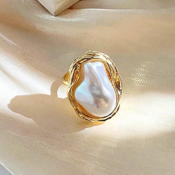 Irregular Pearl Rings Gold Baroque Statement Ring Adjustable Chunky Wedding - Picture 3 of 14